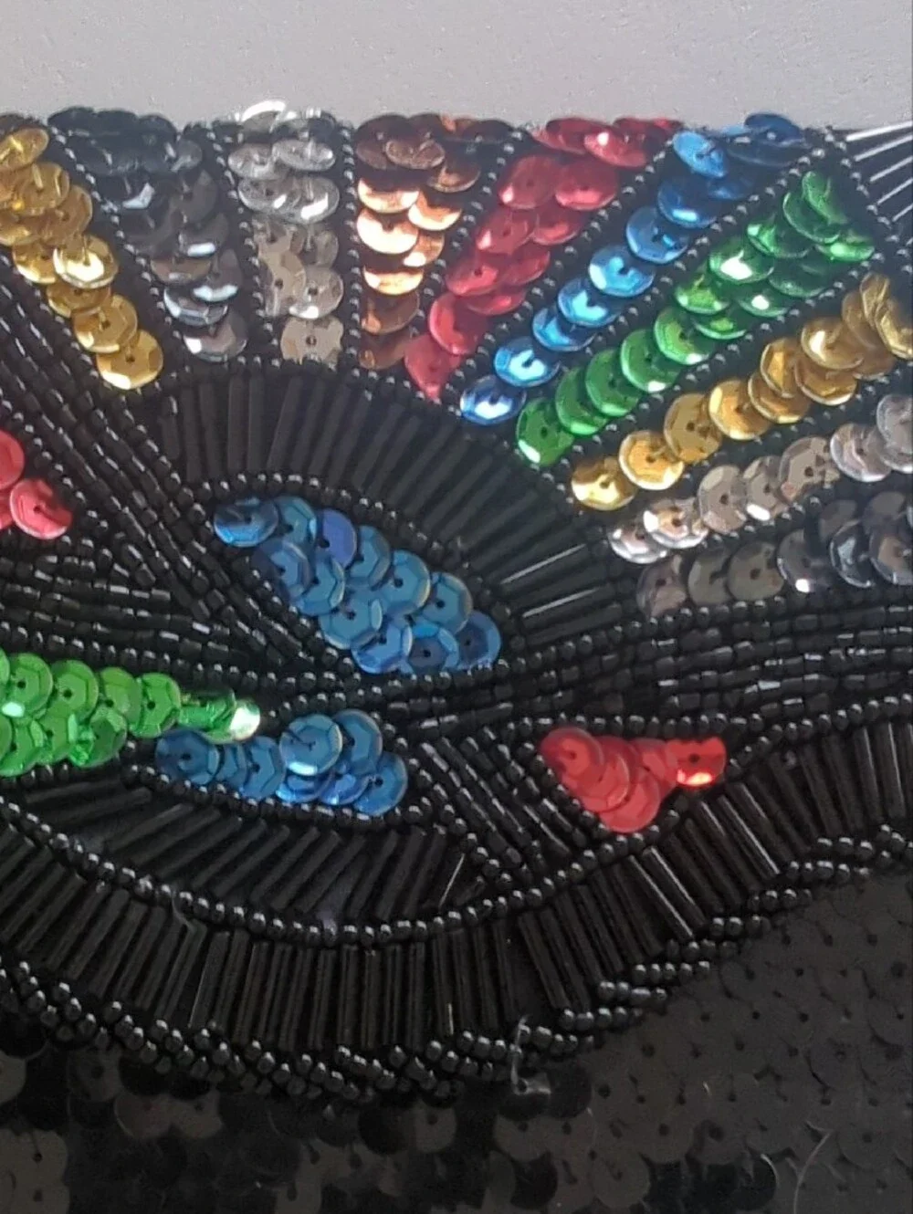 Black Sequin Clutch with Multicolor Beaded Accent